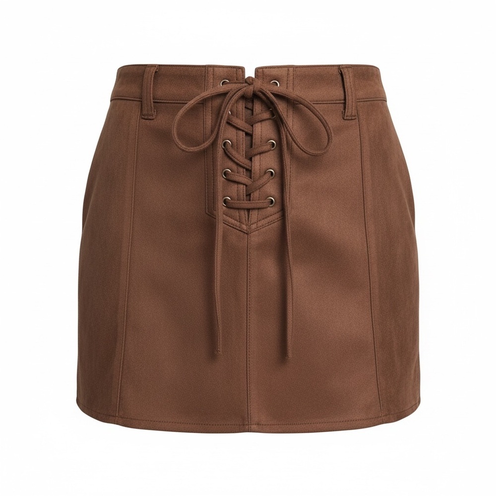 Chic Lace-Up Mini Skirt in Brown